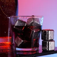 6 Piece Whiskey Ice Cubes Set with Silicone Head Tongs and Ice Cube Trays Stainless Steel Ice Cubes Reusable
