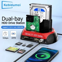 10IN1 Dual-bay Hard Drive Docking Station for 2.5/3.5 Inch HDD SSD SATA to USB 3.0 HDD Docking Station with 12V 3A Power Adapter