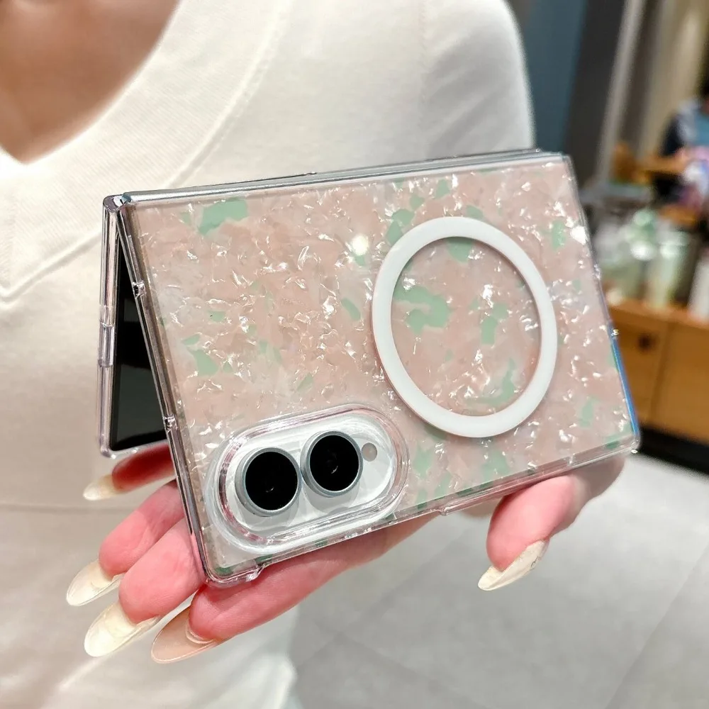 Dreamy Shell Pattern Magnetic Phone Case For Samsung Galaxy Z Fold 8 Ultra 7 6 5 4 5G Wireless Charge Slim Hard PC Bumper Cover
