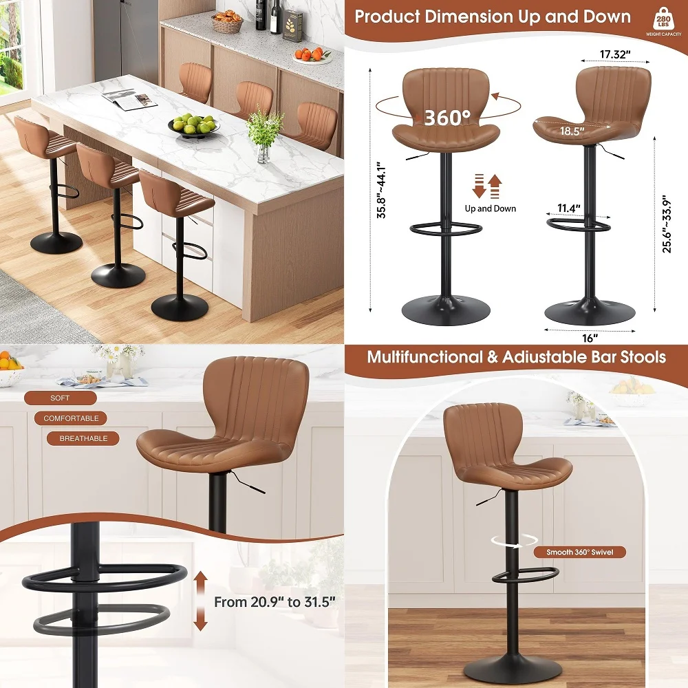 

Counter Height Bar Stools Set of 4, 26 Inch Faux Sherpa Upholstered Bar Stools with Back, 18 Seat Wide Island Stools with Black