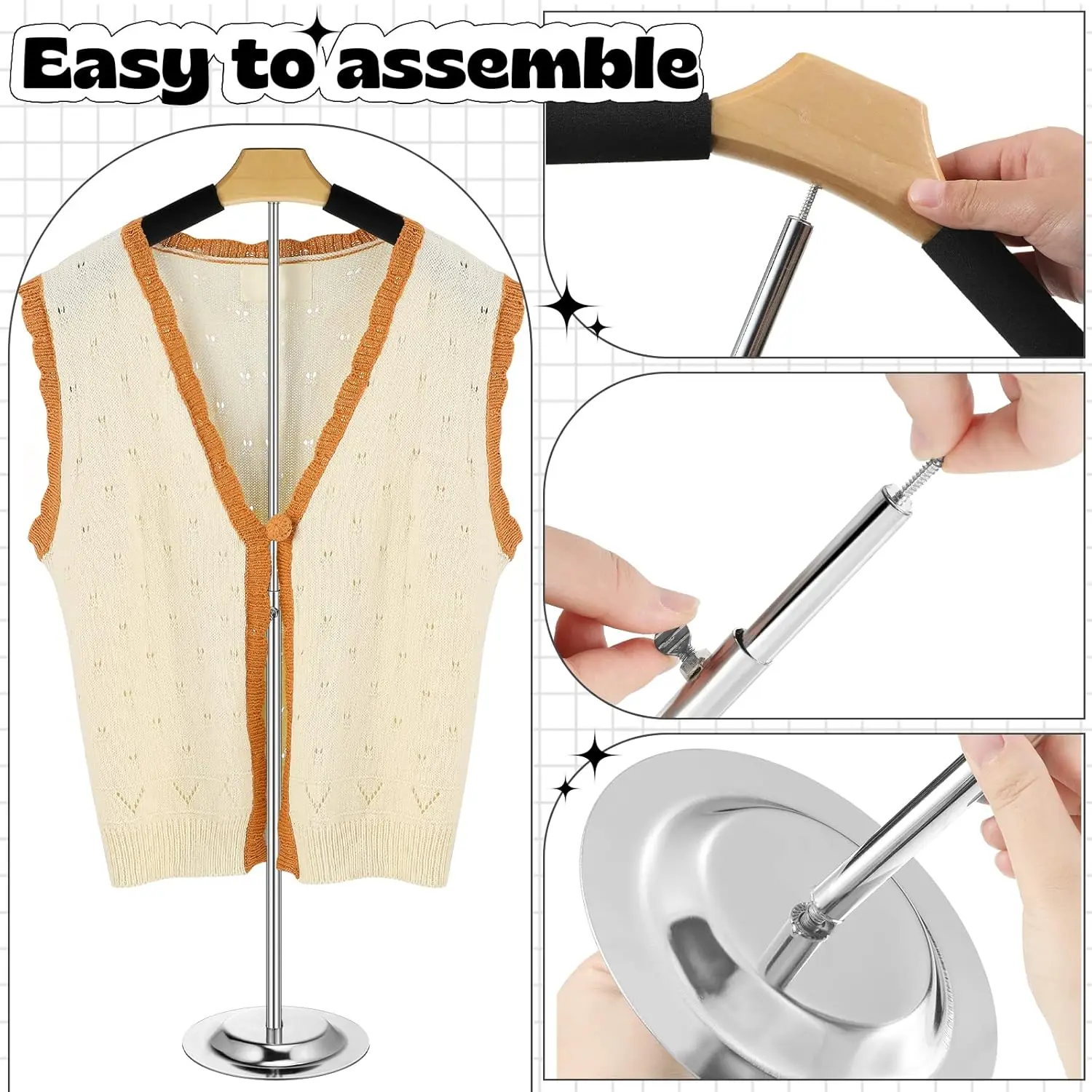 Qunclay Adjustable T Shirt Display Flexible Shoulder Stand Shirt Rack Portable Hanging Black Metal Clothes Hanger Rack For