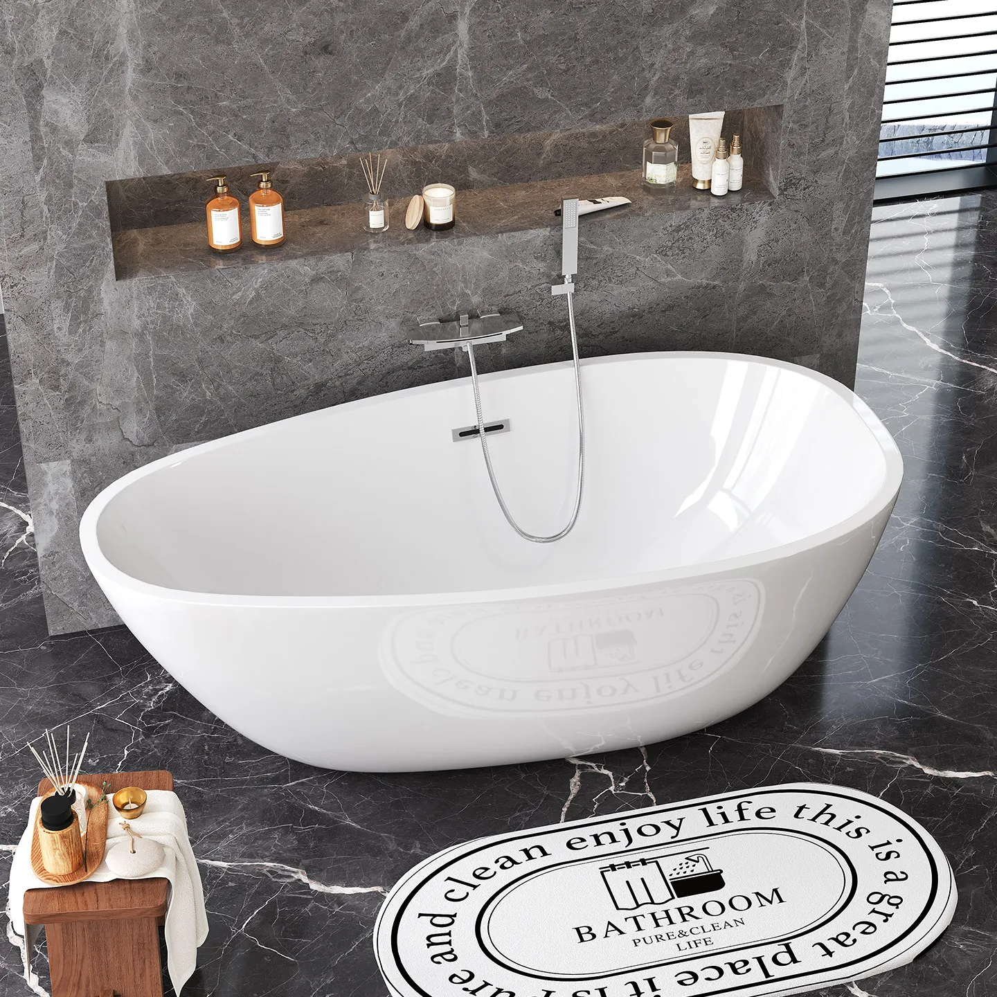 For Water drop-shaped duck egg-shaped bathtub acrylic seamless integrated household egg-shaped bath basin bath tank