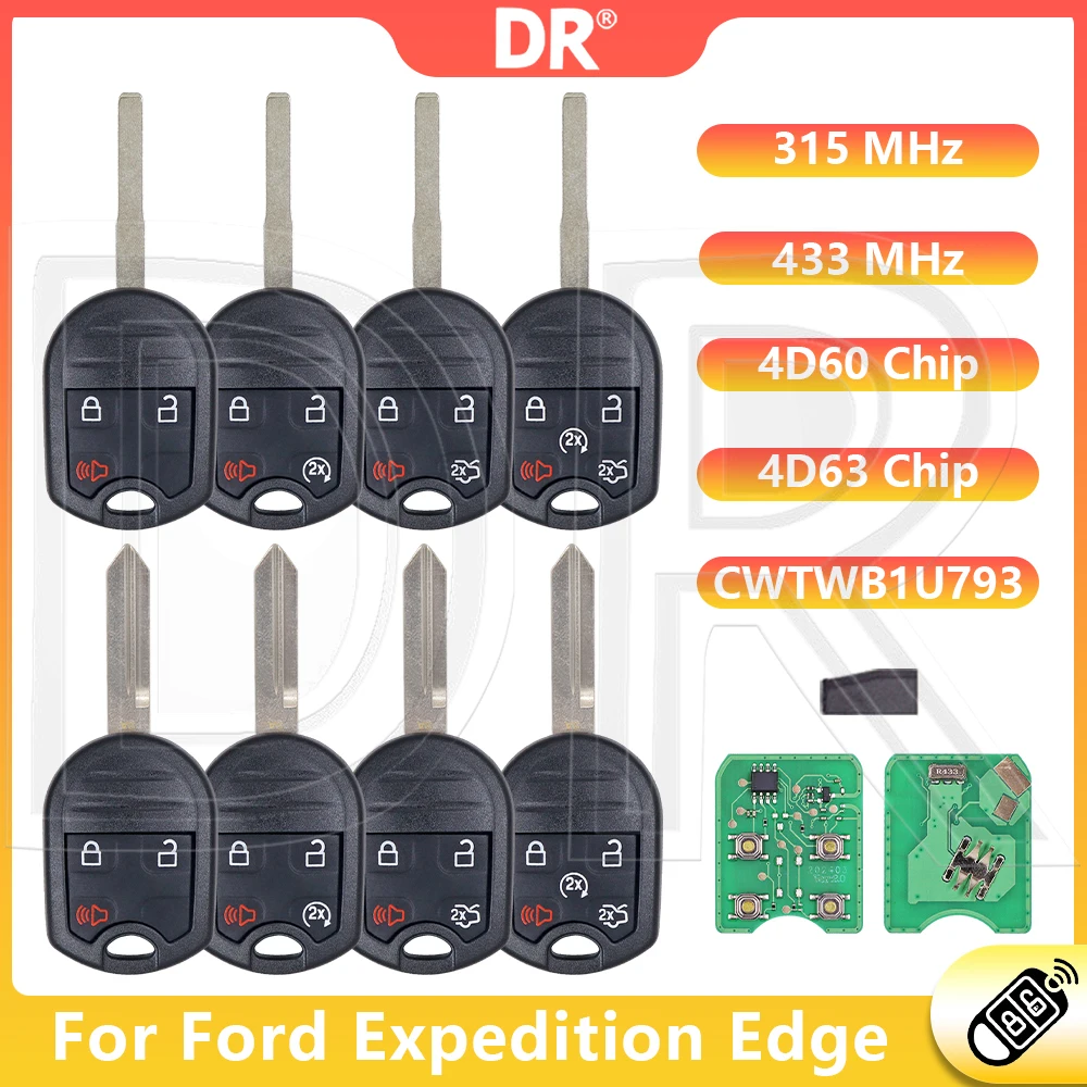 DR3 CWTWB1U793 4D60 4D63 315 433MHz Car Remote Key For Ford Edge Explorer F150 F250 F350 Expedition Flex Foucs Fusion Mustang