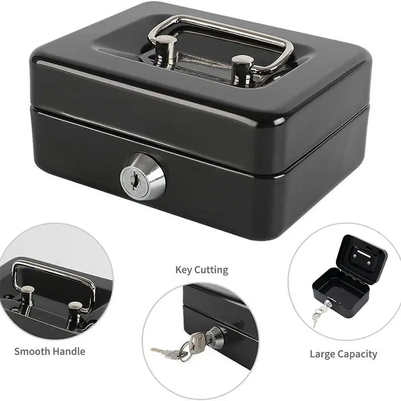 Small Cash Box with Key Portable Money Box Secure Lock Metal Coin Storage for School Office Travel Compact Design