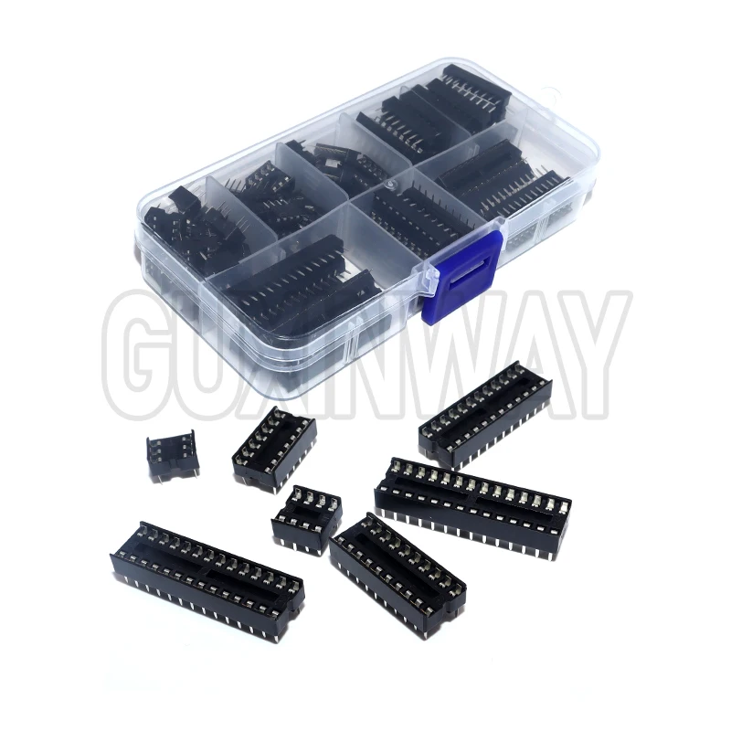 66PCS/lot with Box DIP IC Sockets Adaptor Solder Type Socket Kit 6 8 14 16 18 20 24 28 Pin DIP-6 DIP-8 DIP-14 IC Connector