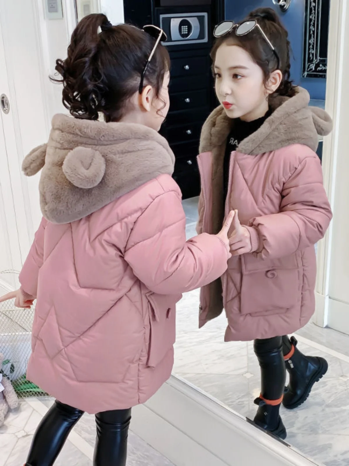 

Тенденция хлопкового пуха Jaet, корейская милая верхняя одежда средней длины для девочек, зимняя одежда для малышей, модное пальто