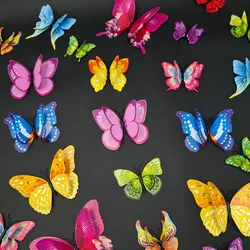 12pcs 3D Double Layer Butterflies Wall Stickers Living Room Decor Wedding Kids Room Decoration DIY Wall Art Magnet Stickers