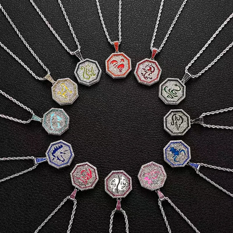 Anime Jackie Chan Adventures Necklace 12 Chinese Zodiac Talismans Pendant Necklace Stainless Steel Jewelry For Men Women Gifts