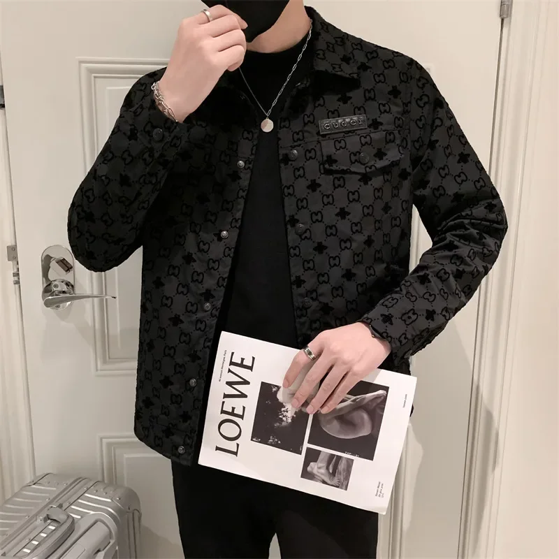 Stylish Embroidered Lapel Double Pocket Jacket Autumn Fashion Trendy Brand Jacket Hip Hop Classic Top For Men Casual Wear