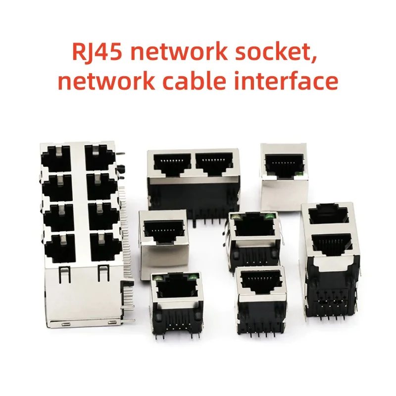 2pcs RJ45 Network Ethernet 8P8C Female Socket Connectors 8Pin PCB Mount 21MM Single Network Port