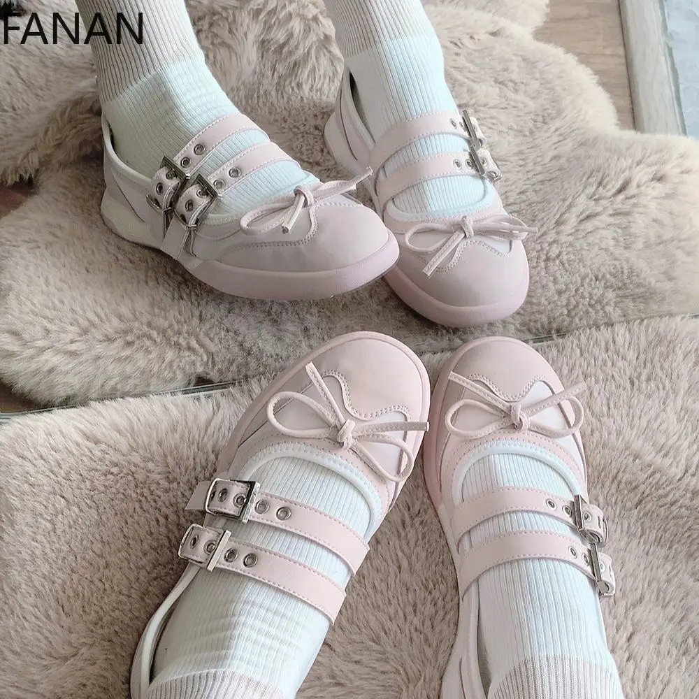 

Sneakers Ballet Women's Shoes Comfortable Lolita Platform Flats Bow New Original Low Heel Pumps Princess Elegant Student Shoes