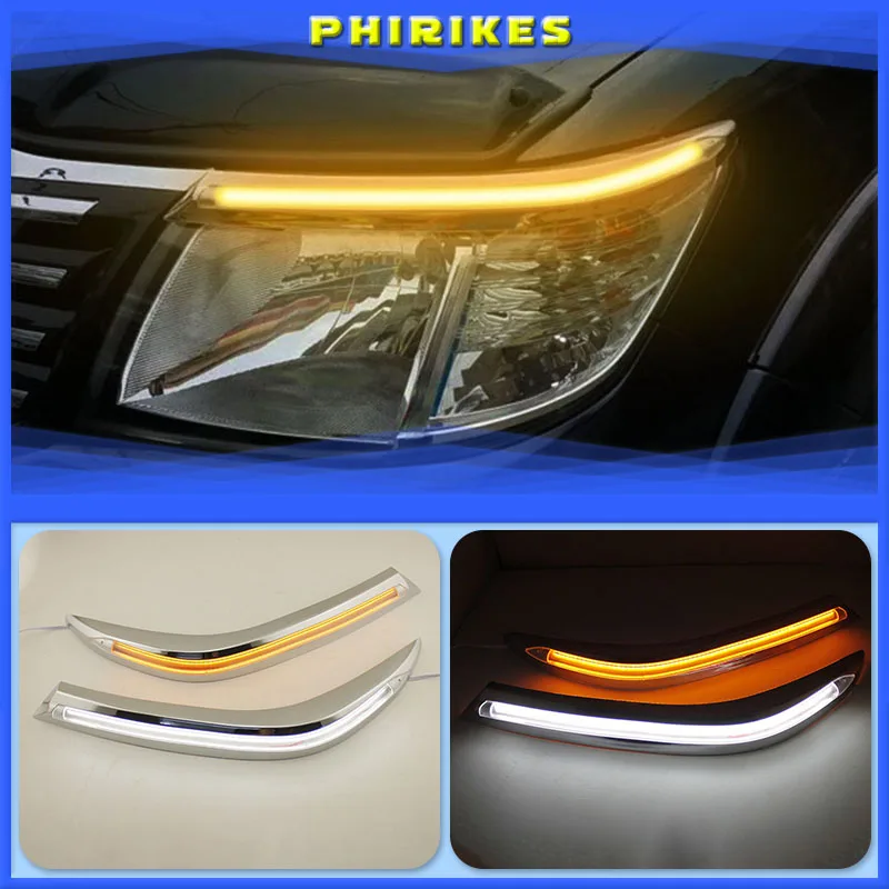 

2PCS Car Headlight Eyebrow Decoration Yellow Turn Signal Relay LED Daytime Running Light For Toyota Hilux Vigo 2012 2013 2014