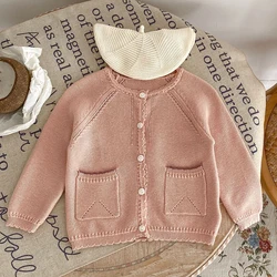 Newborn Baby Girls Long Sleeve Knit Cardigan Coat Autumn New Infant Kids Baby Girls Sweet Solid Color Children Clothes Coat