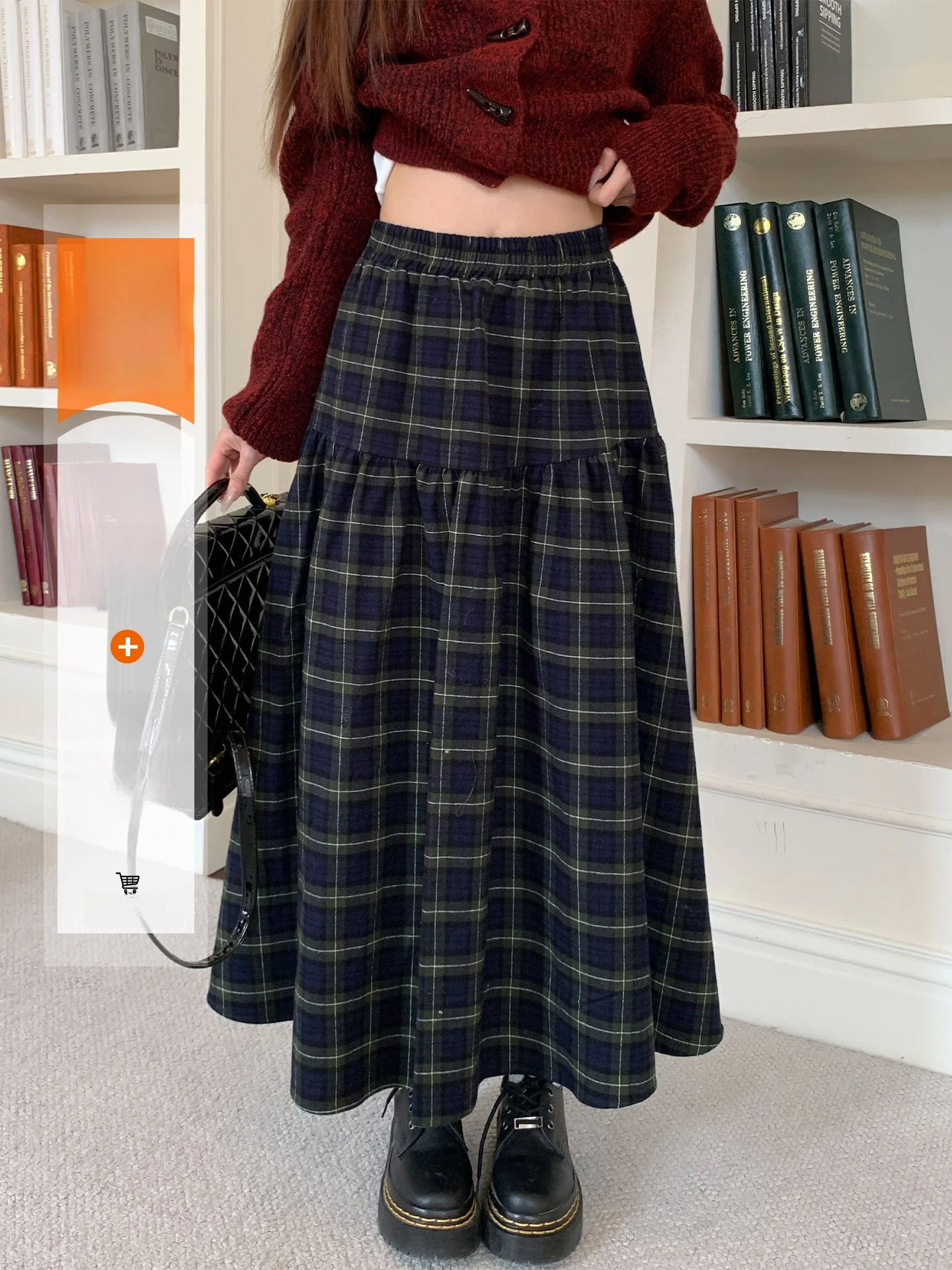 

High Waist Midi Plaid Skirt Versatile College Style Winter Women's Fashion Slimming A-Line Skirt City Commute Casual Date