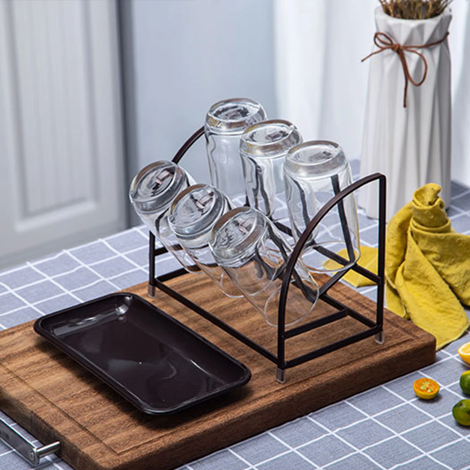 Metal Luxury Drying Rack with 6 Hooks Non Slip Mugs Cups Shelf Organizer Drying Rack for Home Kitchen Bottles Mugs Glasses etc.