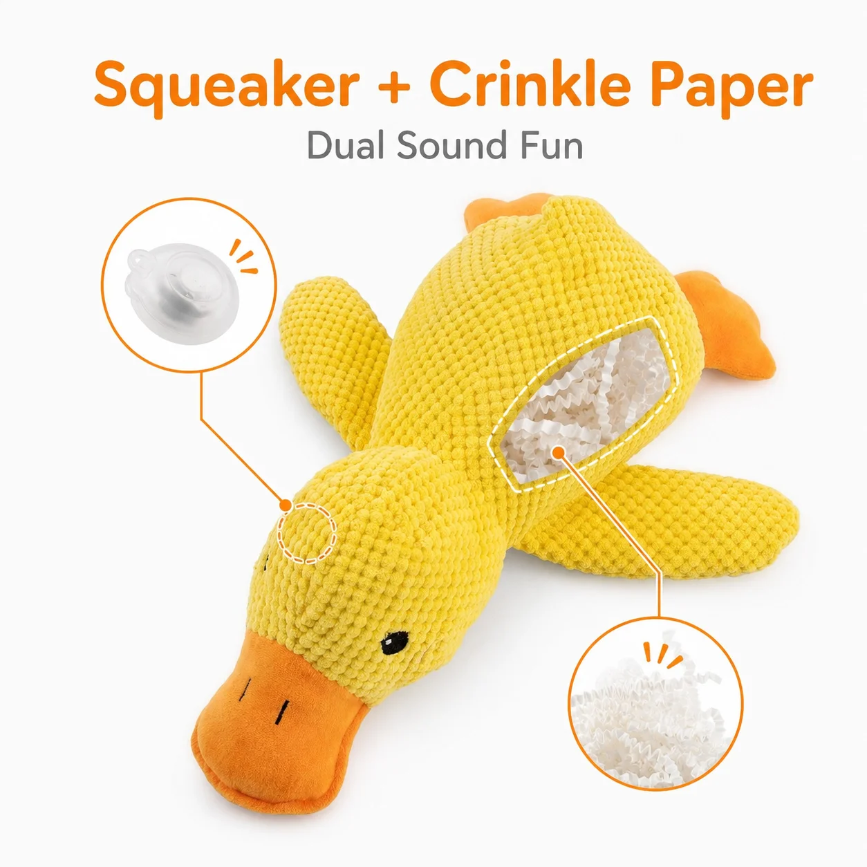 Duck Plush Dog Toy with Squeaker and Crinkle Paper, Soft Interactive Pet Toy for Chewing, Fetch and Cuddling