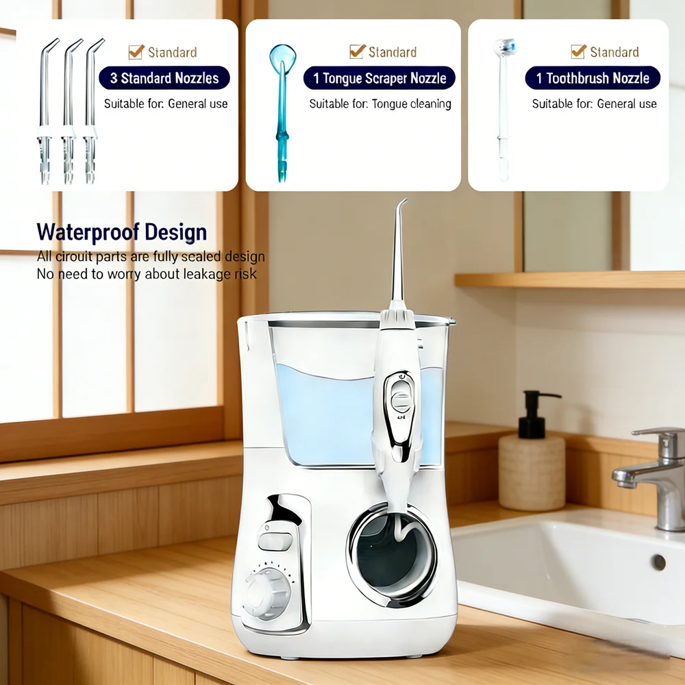 

Электрический ирригатор для полости рта Home Oral Care Spa, 10 режимов, 800 мл, 5 насадок, водоструйный очиститель зубов
