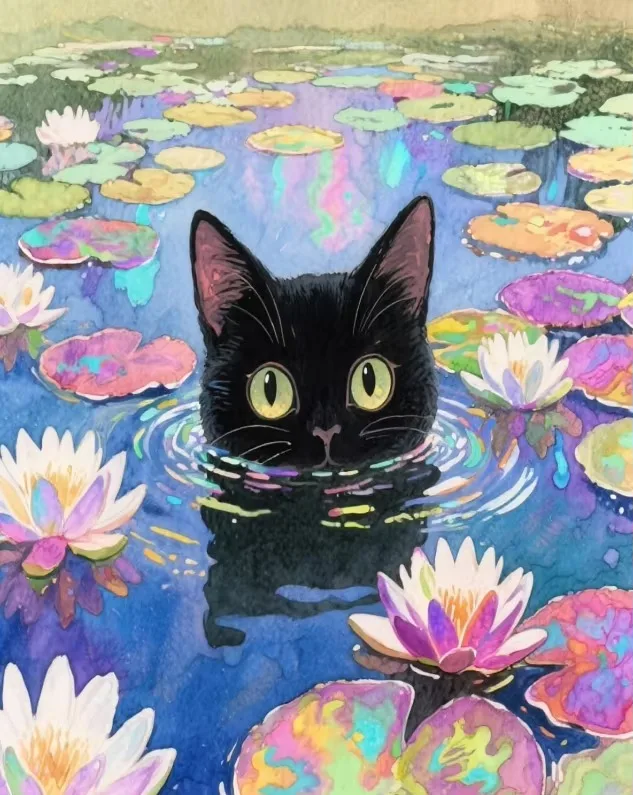 Diamond Painting Black Cat Swimming In Lotus Pond Pattern Diamond Mosaic Handmade Art Exquisite Creative Gift Home Decoration