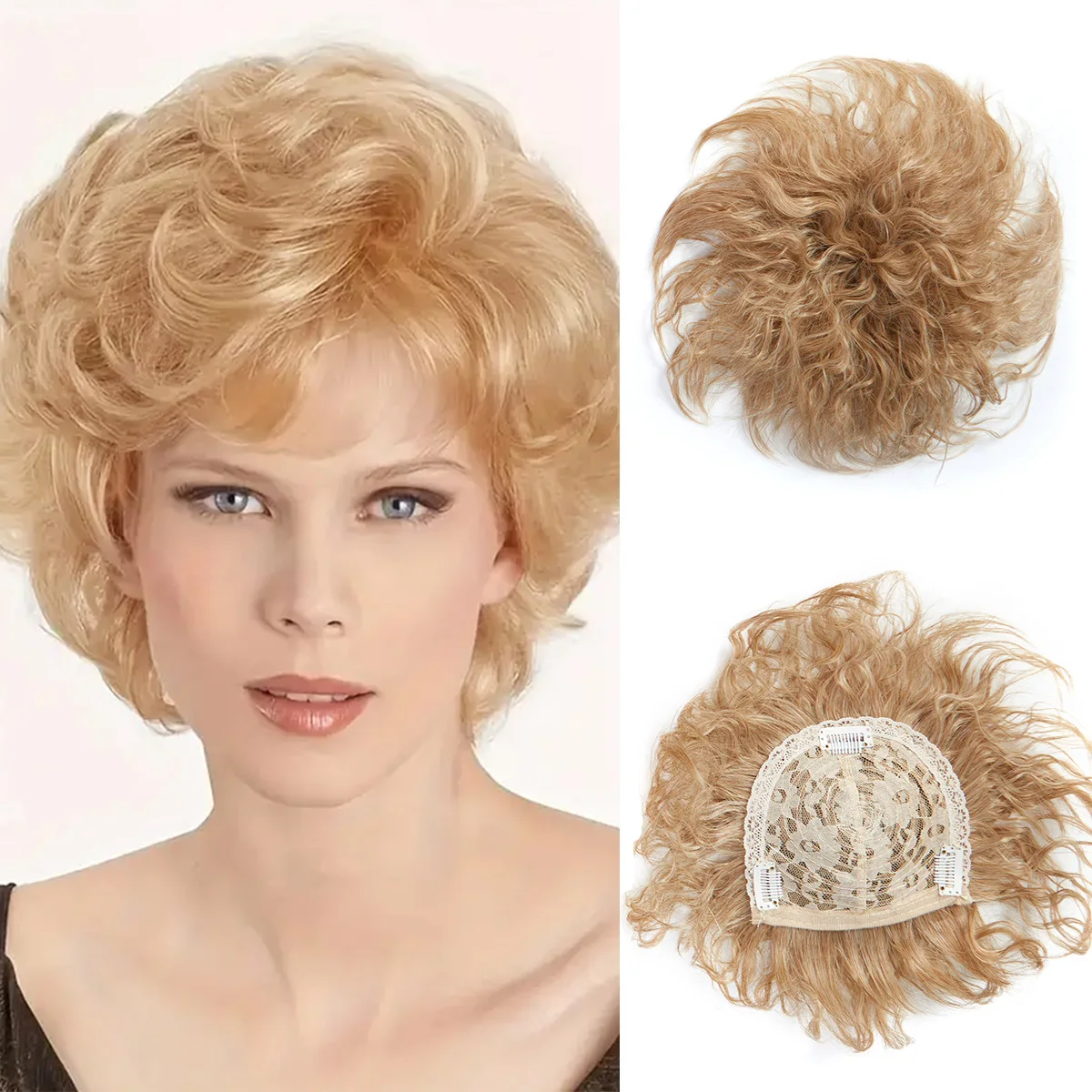 10 Inches Synthetic Head Top Hair Wig Patch Women's Covered Hair Wig Patch Synthetic Hair Without Marks Top Loose Short Curly