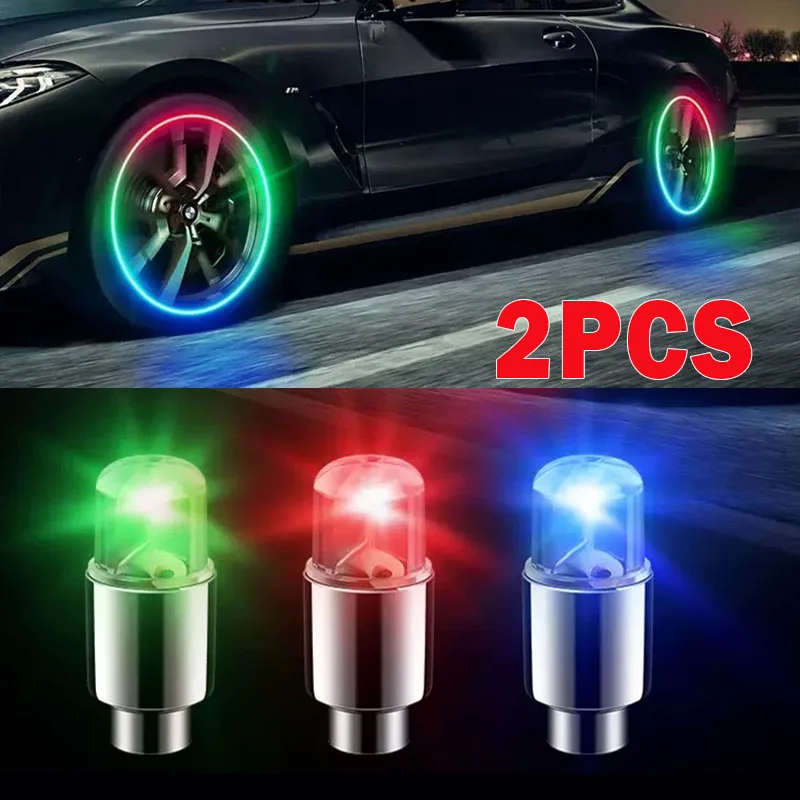 

2PCS Colorful LED Wheel Valve Lights Motorcycle Car Wheel Tire Valve Caps Universal Dustproof Bicycle Valve Cover