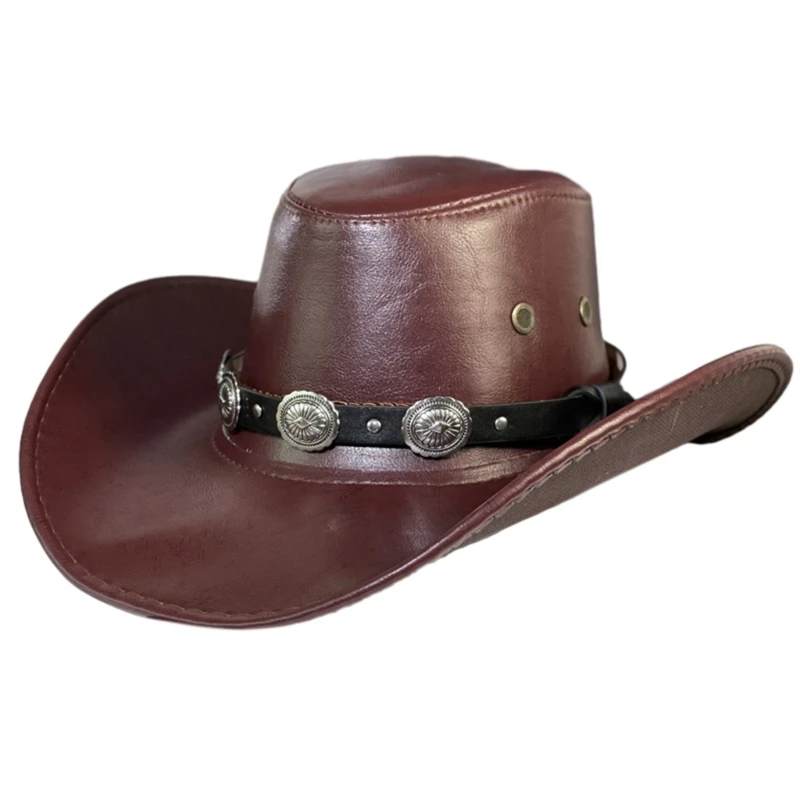 Handmade Cowboy Hat with Ethnic Belt Wide Brim Cowboy Hat for Dress up