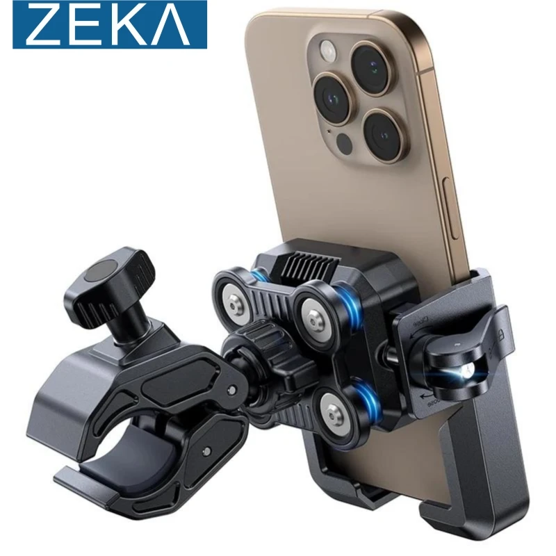 Держатель для телефона ZEKA для мотоцикла, велосипеда, скутера, поворотный на 360° ° Вращающийся противоударный держатель с быстрым креплением для телефонов 4.7-7 дюймов, подставка для велосипеда и мобильных устройств