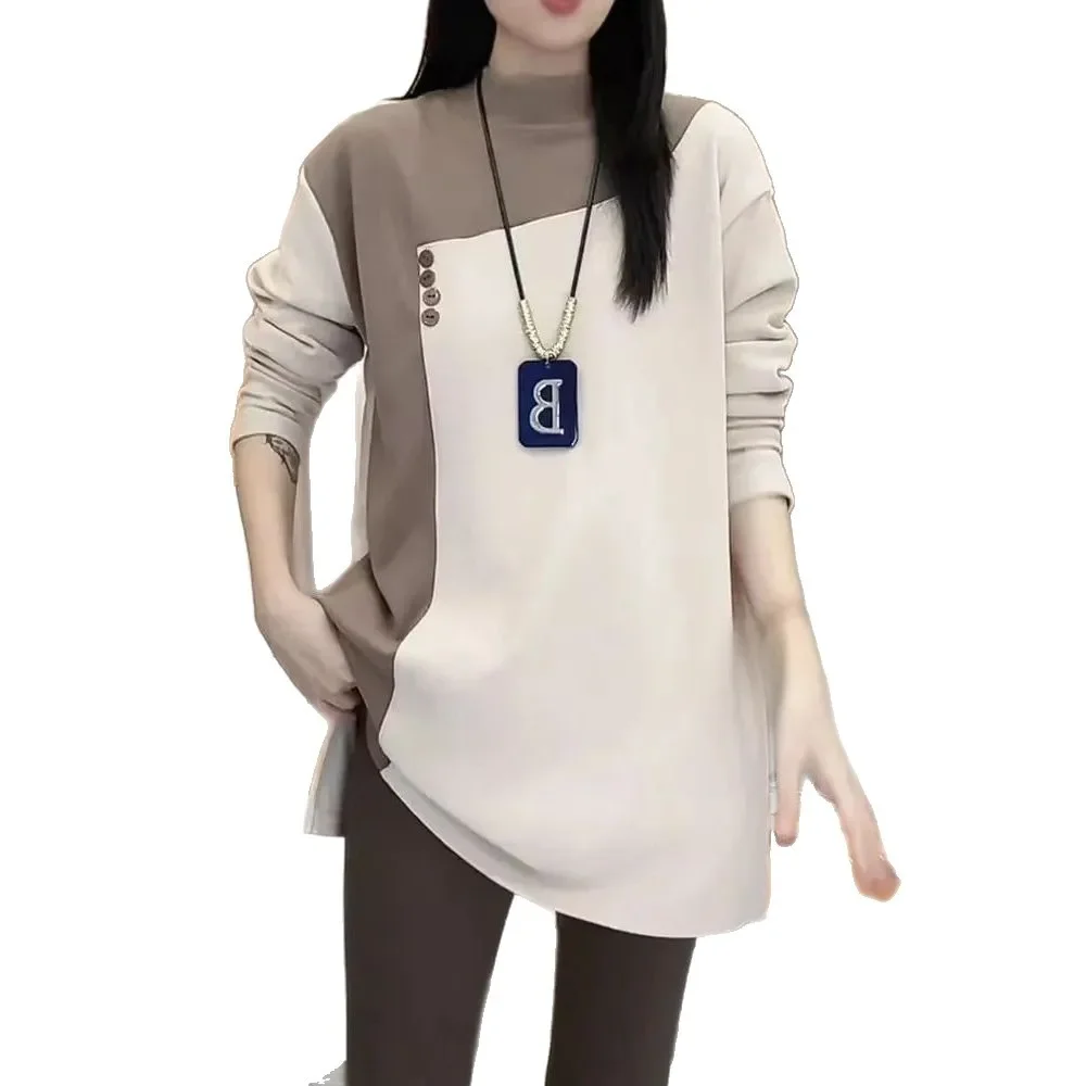 Couverture du ventre amincissante grande taille, haut à la mode pour automne et hiver, chemise à Base épaisse doublée polaire pour femmes, Insertion des épaules