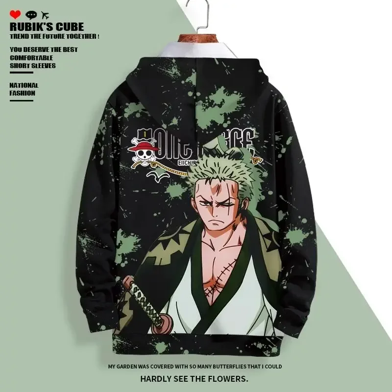One piece Roronoa Zoro Printed Hooded Sweatshirt Jacket Color Blocked Trendy Cartoon Clothing Jacket