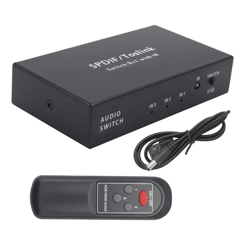 Optical Switcher With 2 Way Spdif Toslink Optical Digital Audio Splitter 3 In 1 Out With IR Remote Control Switch Spare Parts