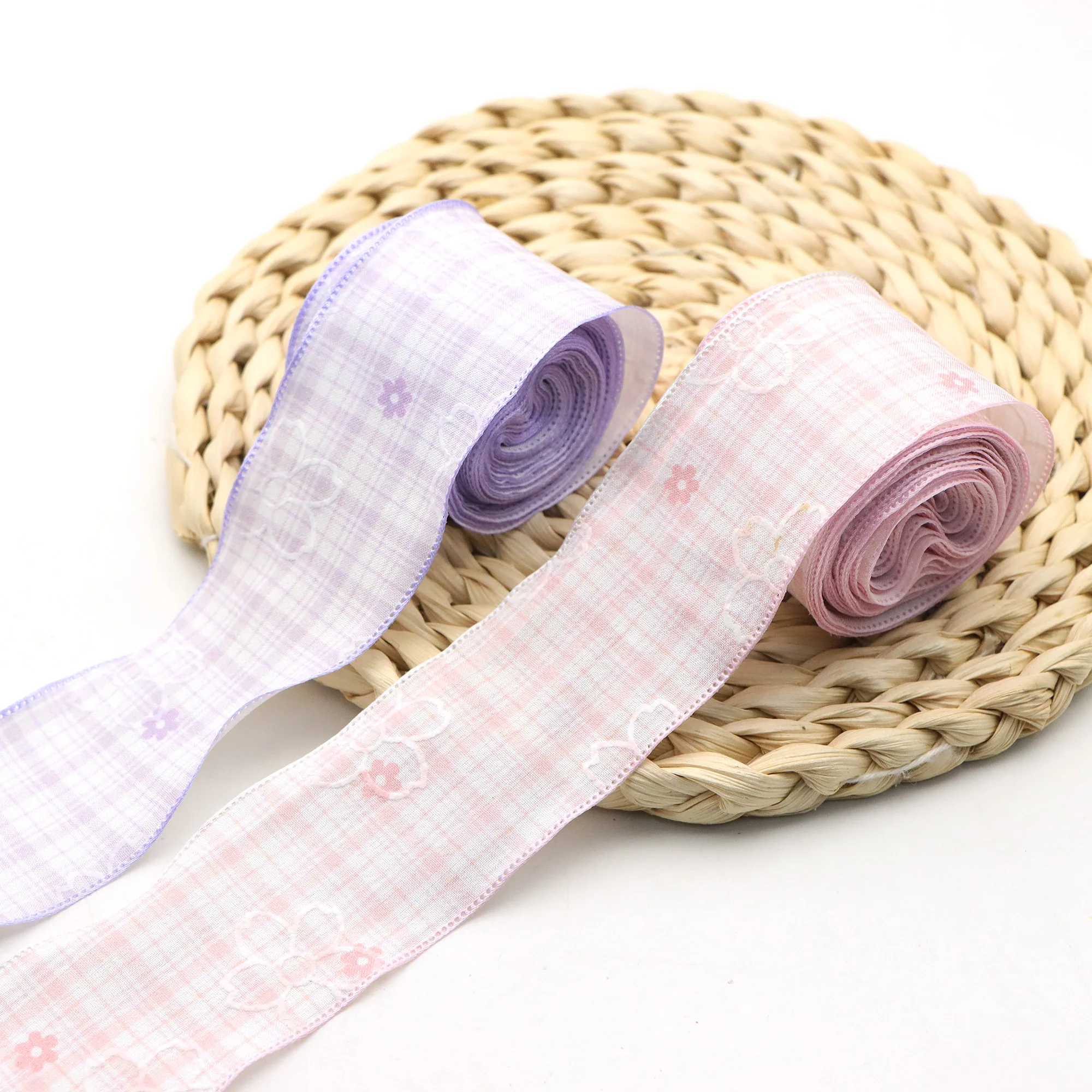 5 Yards/roll Pink Purple Small Floral 1.5inch/38mm Ribbon Plaid Webbing Edging Ribbon Clothing Additions