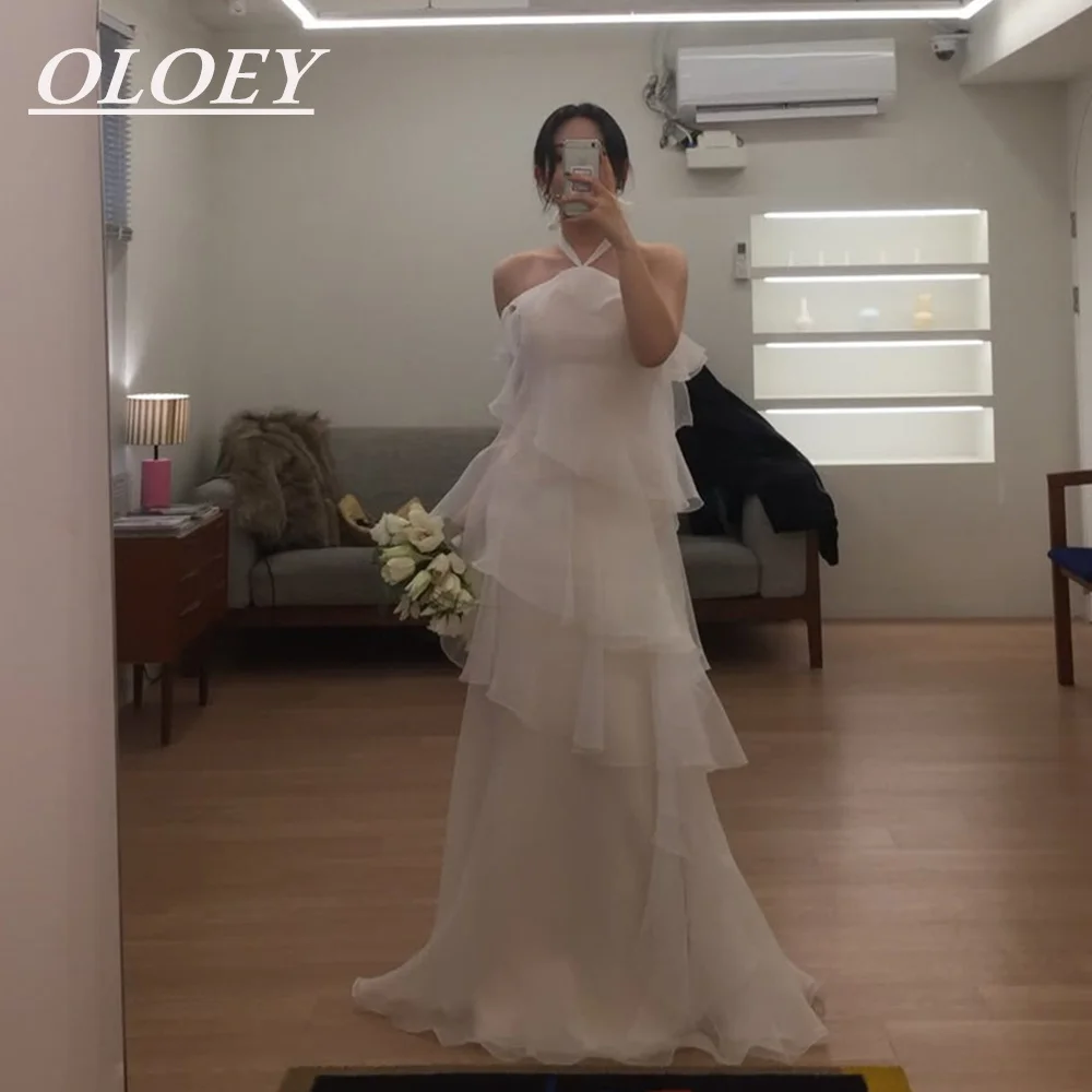 

OLOEY Elegant Halter A-Line Wedding Dress Korea Photohshoot Muti Layer Organza Bridal Gowns Robe De Maries Customized