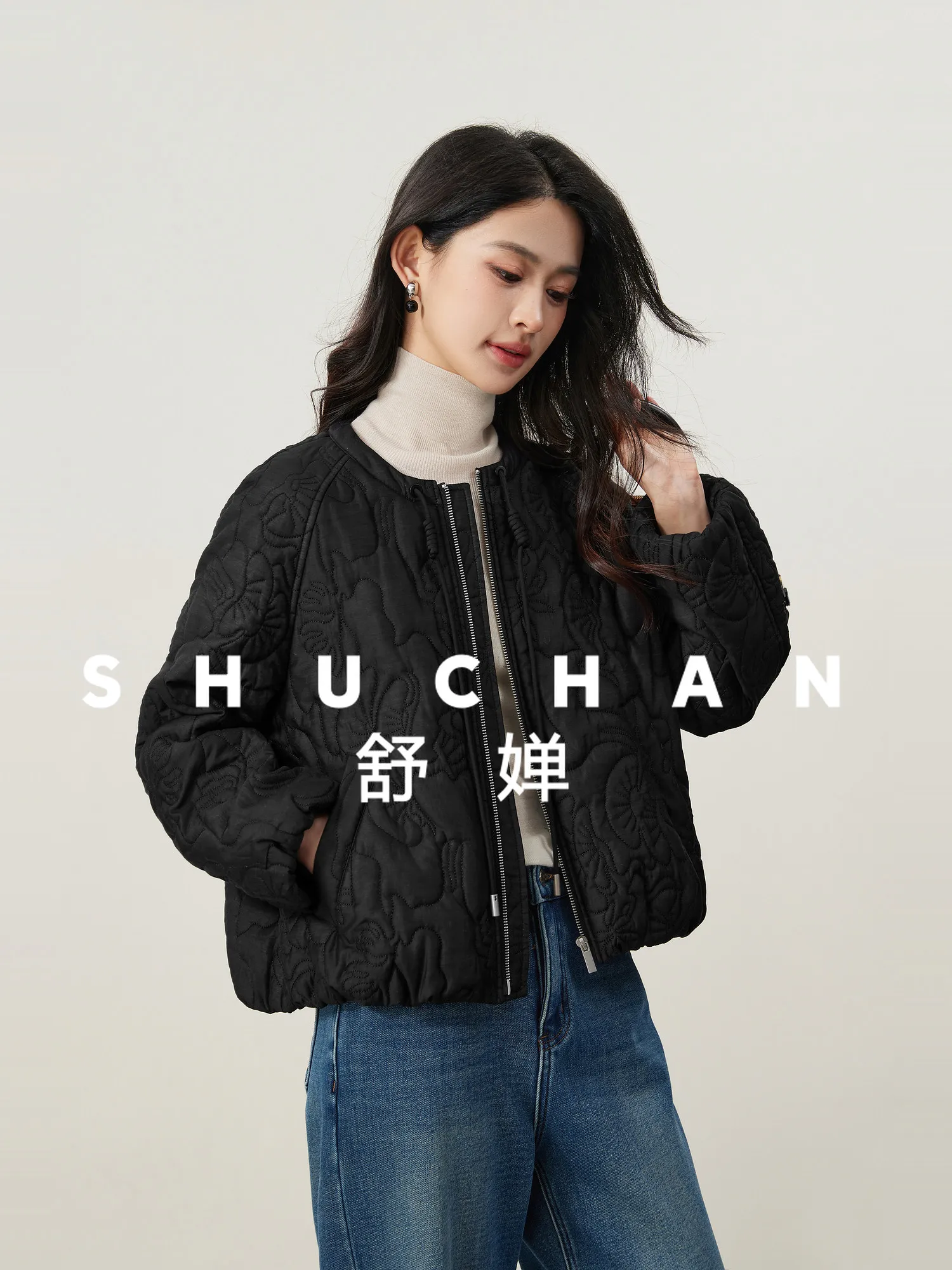 

Embossed Floral Quilted Texture Lyocell Casual Jacket Short Coat Women Winter New 2026 Abrigos Mujer Invierno