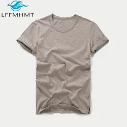3018 Summer Fashion Short Sleeve Thin T-shirt Solid Color Simple Classic Soft Cozy Round Neck Slub Cotton Men's Casual Tops Tees