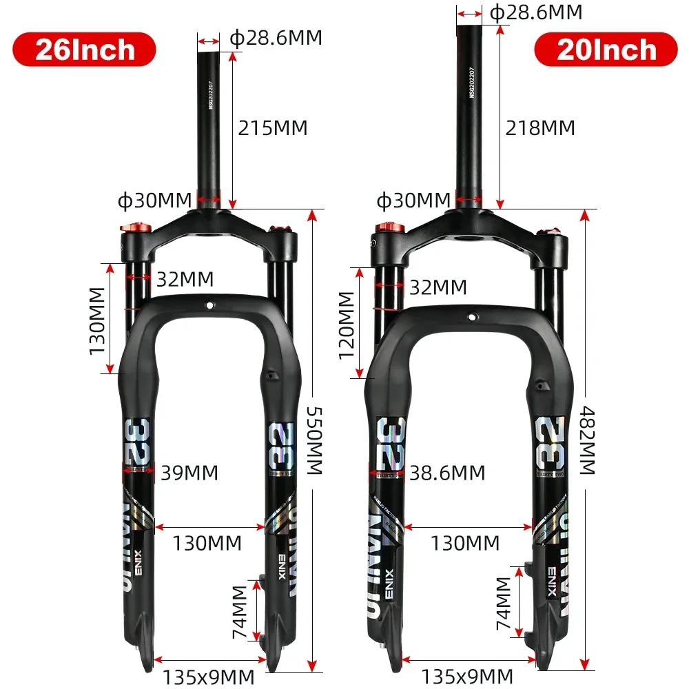 Nanlio E-bike Snow Bike Forcella anteriore monospalla 20/26 pollici 135x9mm Viaggio adatto per pneumatici da 4.0-4.8 \