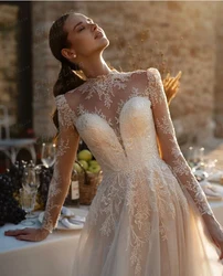 Graceful A Line 2025 Wedding Dresses Elegant Appliques High Neck Bride Gowns Illusion Long Sleeve Customized Vestidos De Novia