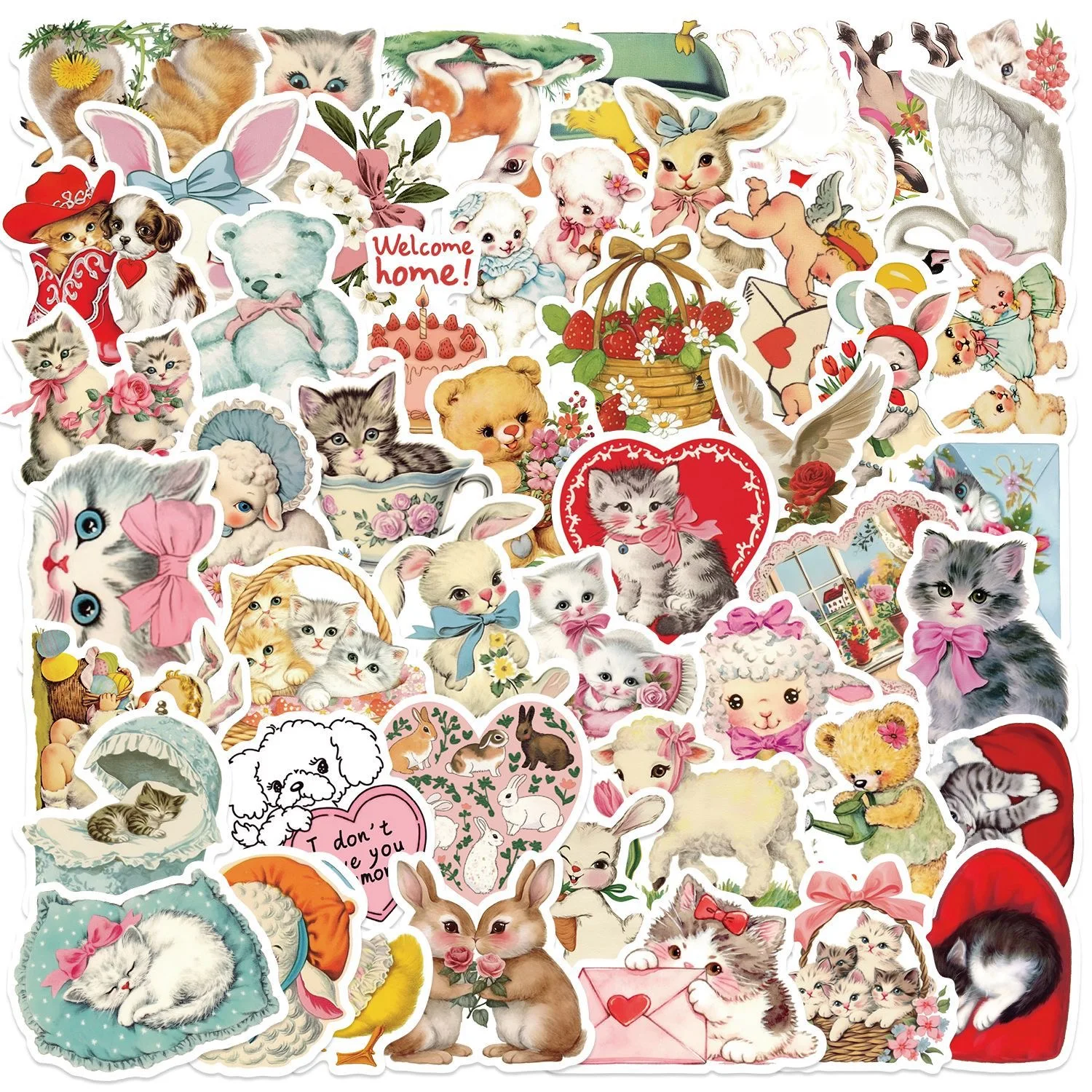 10/50pcs Vintage Pink Bear Girls Animals Stickers Kawaii Aesthetic Decals Decoration DIY Notebook Bike Phone Suitcase Sticker