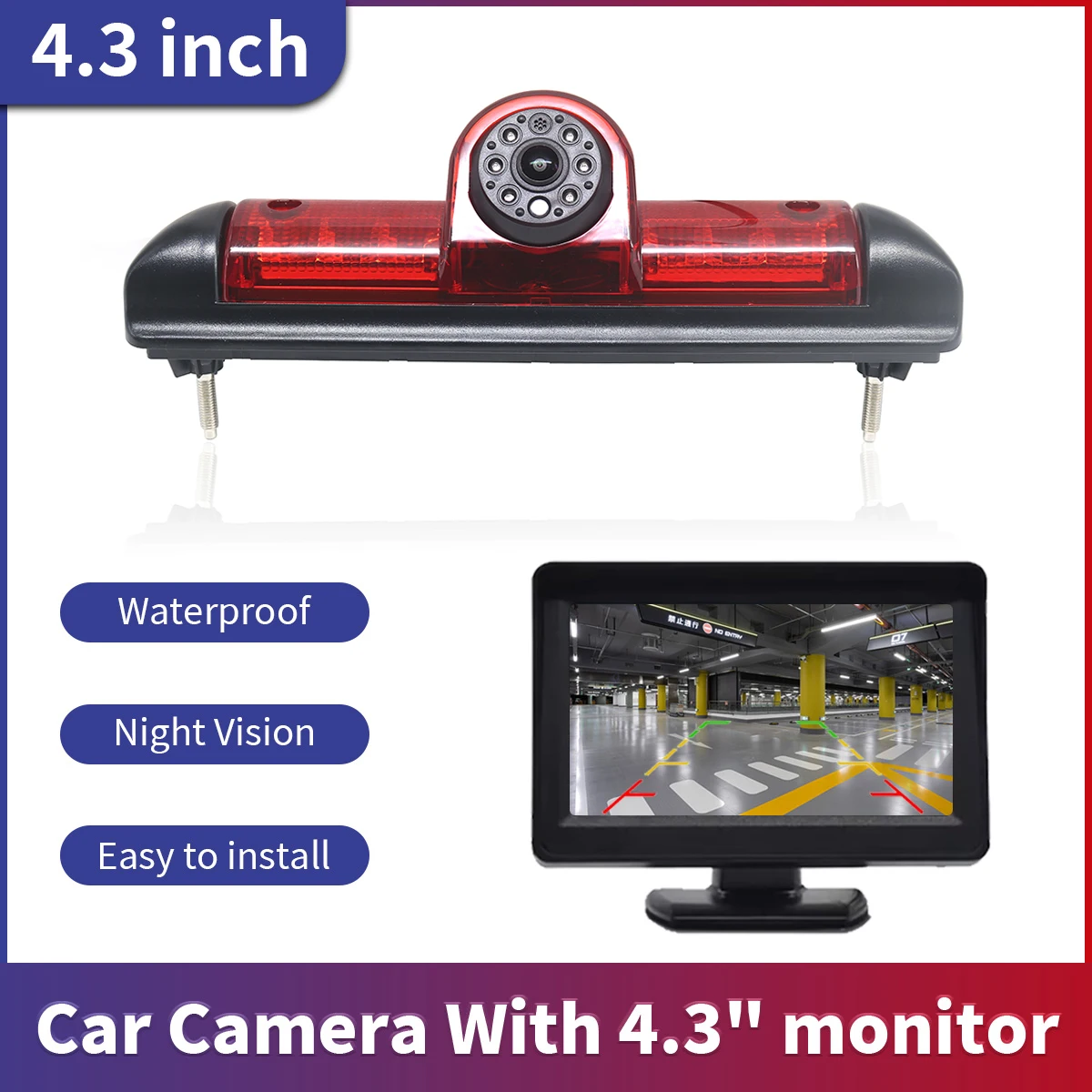 Car Brake Light Reversing Camera With 4.3-inch Desktop Display Screen For FIAT Ducato CITROEN Jumper PEUGEOT Boxer 2006-2015