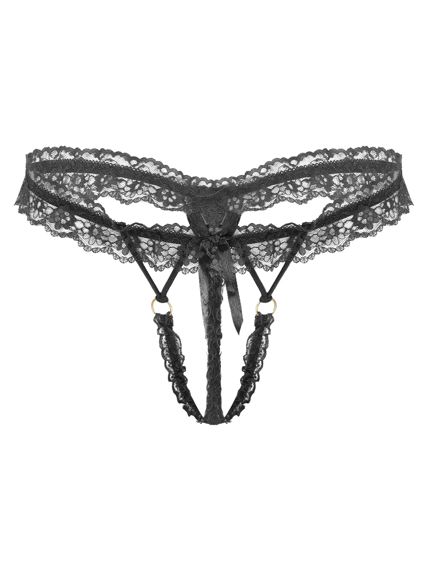 Gay Mens Sissy Lingerie Sexy See-through Frilly Lace Crotchless G-string T-back Thongs Underwear Exotic Sex Briefs Underpants