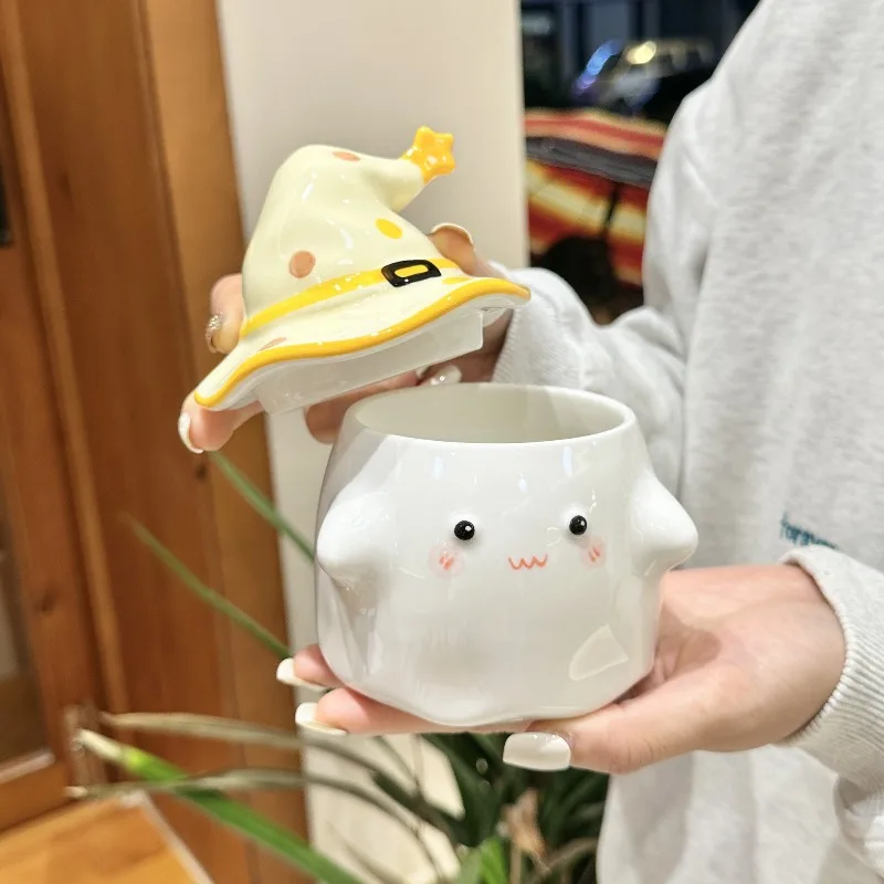 

1pcs Strange Ghost Mug with Lid Ceramic Cup Gift Handheld Water Cup Magic Party for Girl's Best Friend