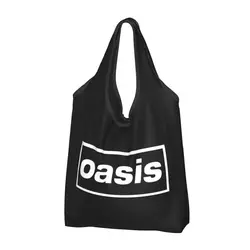 Reusable Rock Band Logo British Music Albums Shopping Bag for Groceries Foldable O-Oasis Grocery Bags Washable Large Tote Bags