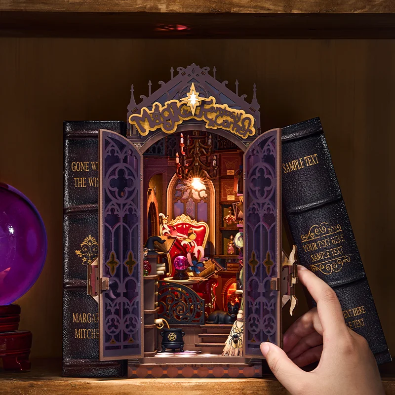 Robotime Rolife Kit angolo libro Magic Fantasy Corner Booknook fai da te con luci Kit casa in miniatura Puzzle in legno 3D Scaffale regalo