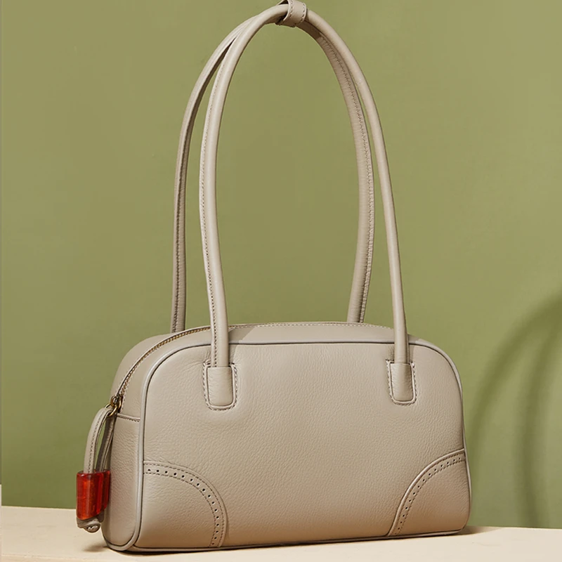 

Hifashion Vintage Genuine Leather Underarm Shoulder Bags For Women 2025 Trend Designer Long Handle Bowling Tote Ladies Handbags