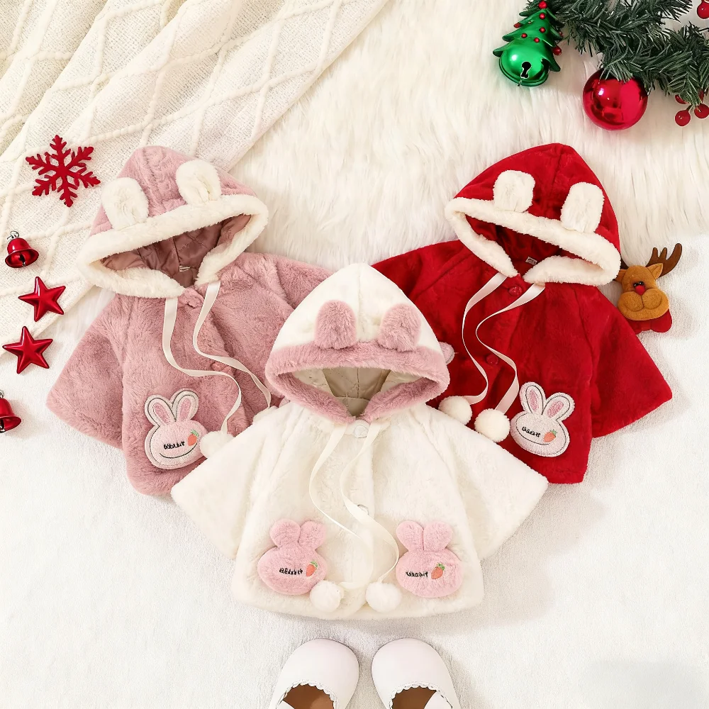 

Baby Girl Clothing Winter Cartoon Solid-Color Hooded Baby Girl Shawl Coat Cute Shearling Baby Outerwear