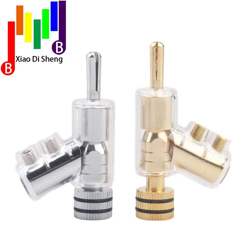 4pcs Hi-end  Brass Copper Plated Gold or Rhodium Gun-type Audio Video Speaker Adapter 6mm banana connector Audio Plug Jack
