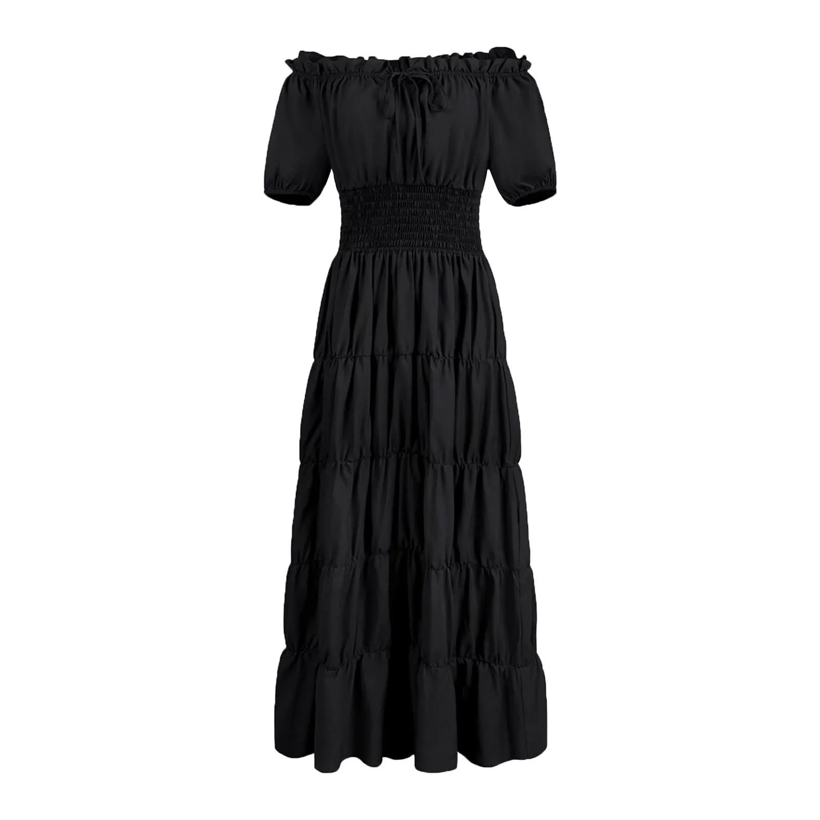 Vestido elegante Medieval renacentista para mujer, vestido largo plisado Retro victoriano de manga corta con hombros descubiertos y cintura ahumada, vestido de disfraz