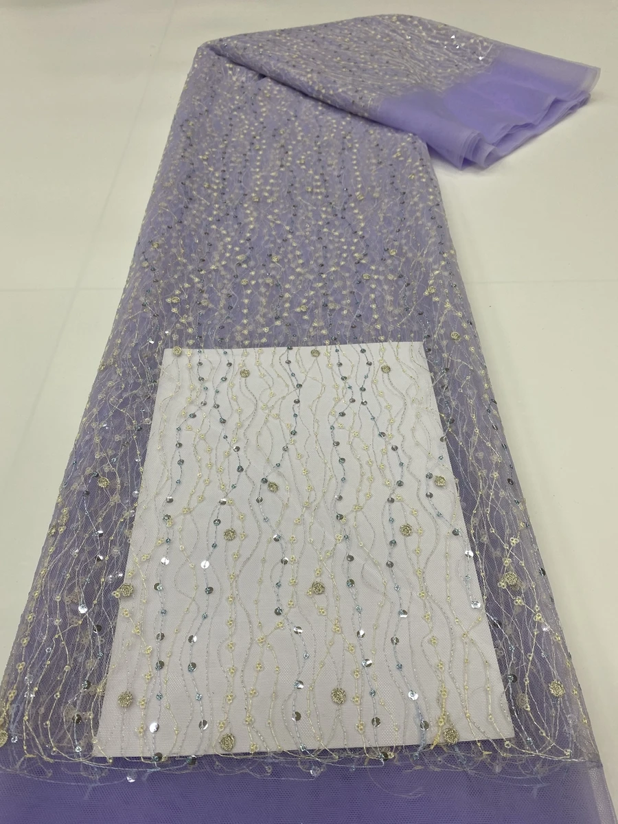 

Purple Softly French Tulle Lace Fabric 5Yards 2024 High Quality Sequins African Mesh Lace Fabric For Party Dress Sewing KJF24109