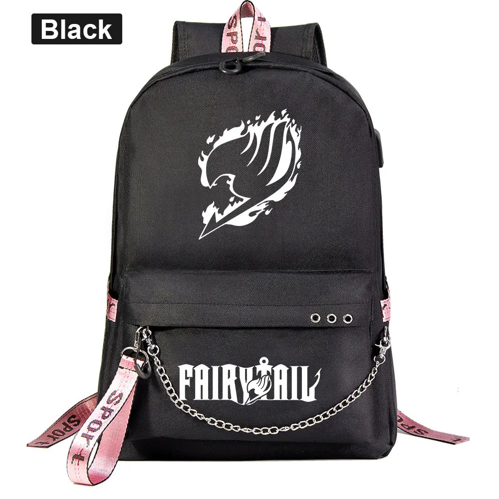 

New Cartoon Cute Fairy Tail Prints Boys Girls s School bag Women USB Chain Backpack Canvas Men Bagpack Packsack Bookbag