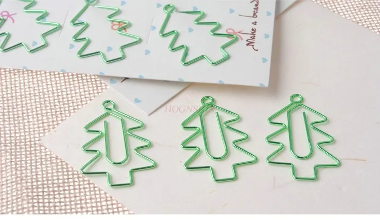 6pcs Bright Green Christmas Tree Paper Clips Creative Bookmark Colorful Paper Clips Cartoon Clip Metal