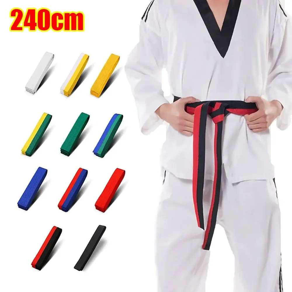 1Pcs TKD Aikido Uniform Taekwondo Belt Polyester Cotton 240cm Judo Karate Ranking Waistband Easy Fasten Colored