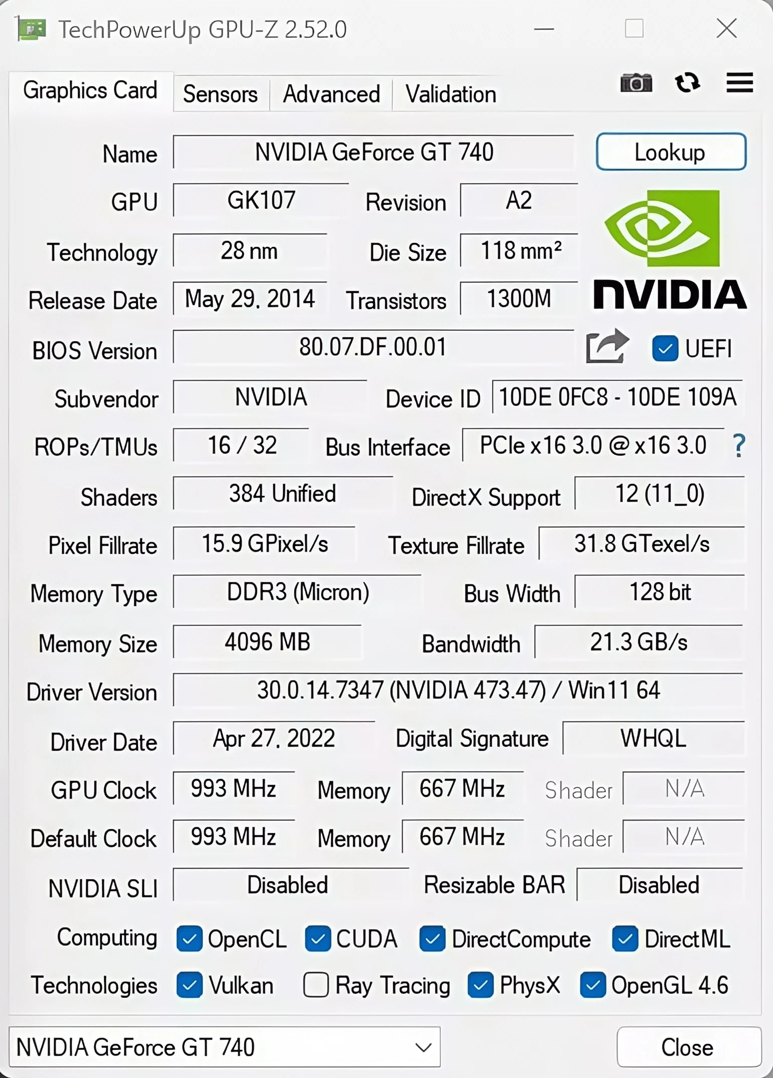 بطاقة رسومات MLLSE NVIDIA GeForce GT 740 4GB GDDR3 HDMI DVI VGA PCIE 3.0 128Bit